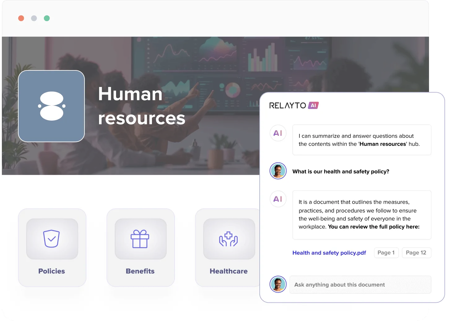 AI Content Chat answering a question in RELAYTO